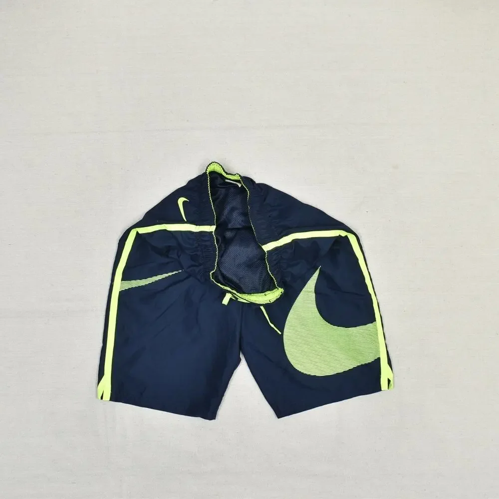 Nike Men's Swim Trunk Sweat Shorts Nylon Blue Size S Swoosh Lined Pockets